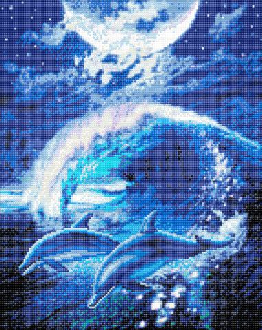 CAK-AC2: "Moonlight Tryst Dolphins" - 40 x 50cm - Finished Sample