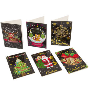Set of 6 "Christmas" Crystal Card Kits - Black, 10 x 15cm each