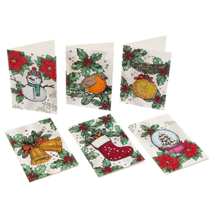 Set of 6 "Christmas" Crystal Card Kits - White, 10 x 15cm each